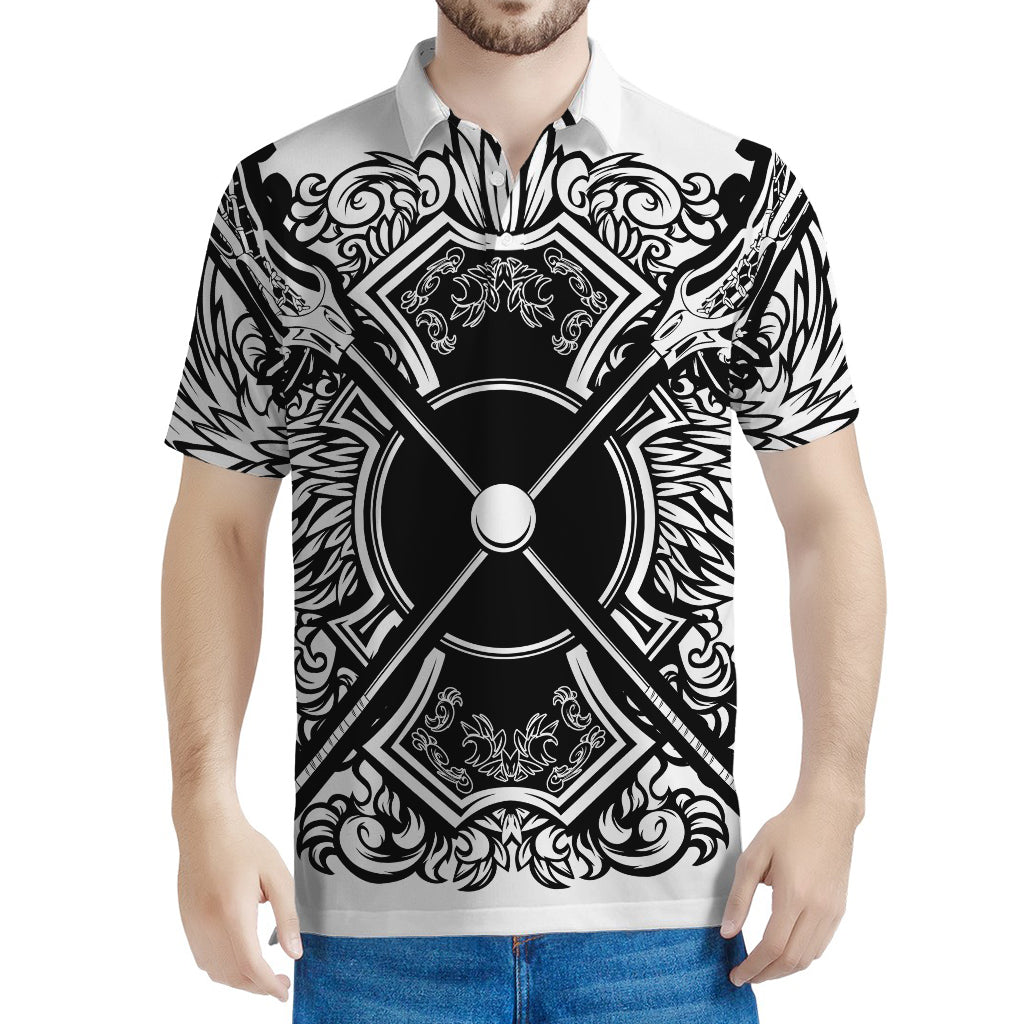 Lacrosse Sticks And Ornate Wing Print Men's Polo Shirt