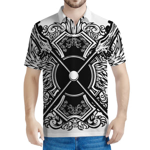 Lacrosse Sticks And Ornate Wing Print Men's Polo Shirt