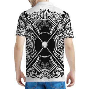 Lacrosse Sticks And Ornate Wing Print Men's Polo Shirt