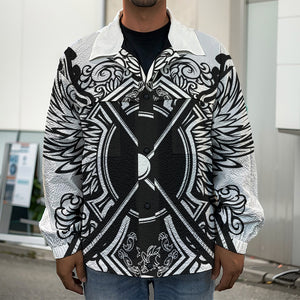 Lacrosse Sticks And Ornate Wing Print Men's Shirt Jacket