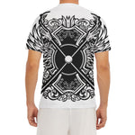 Lacrosse Sticks And Ornate Wing Print Men's Short Sleeve Rash Guard