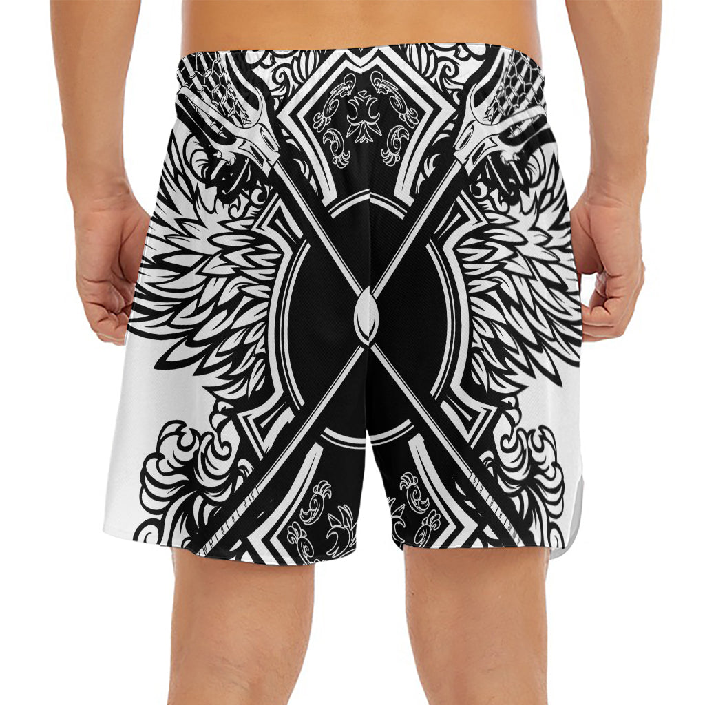 Lacrosse Sticks And Ornate Wing Print Men's Split Running Shorts