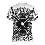 Lacrosse Sticks And Ornate Wing Print Men's Sports T-Shirt