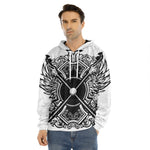 Lacrosse Sticks And Ornate Wing Print Men's Velvet Pullover Hoodie