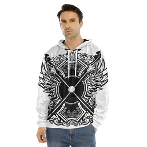 Lacrosse Sticks And Ornate Wing Print Men's Velvet Pullover Hoodie