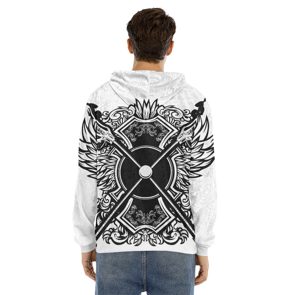 Lacrosse Sticks And Ornate Wing Print Men's Velvet Pullover Hoodie