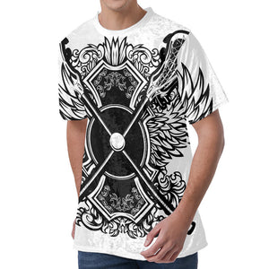 Lacrosse Sticks And Ornate Wing Print Men's Velvet T-Shirt