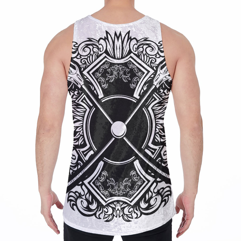 Lacrosse Sticks And Ornate Wing Print Men's Velvet Tank Top