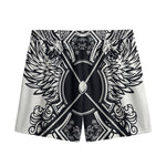 Lacrosse Sticks And Ornate Wing Print Mesh Shorts