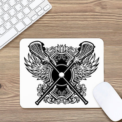 Lacrosse Sticks And Ornate Wing Print Mouse Pad