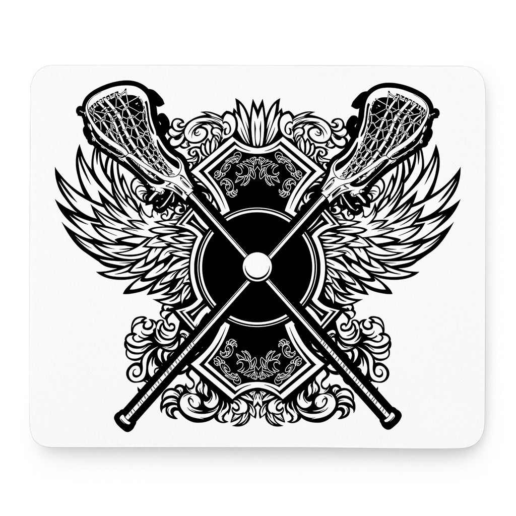 Lacrosse Sticks And Ornate Wing Print Mouse Pad