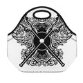 Lacrosse Sticks And Ornate Wing Print Neoprene Lunch Bag