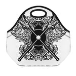 Lacrosse Sticks And Ornate Wing Print Neoprene Lunch Bag