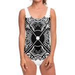 Lacrosse Sticks And Ornate Wing Print One Piece Swimsuit