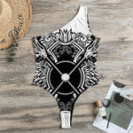 Lacrosse Sticks And Ornate Wing Print One Shoulder Bodysuit