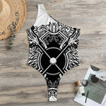 Lacrosse Sticks And Ornate Wing Print One Shoulder Bodysuit