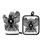 Lacrosse Sticks And Ornate Wing Print Oven Mitt And Pot Holder Set
