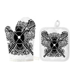 Lacrosse Sticks And Ornate Wing Print Oven Mitt And Pot Holder Set