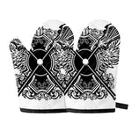 Lacrosse Sticks And Ornate Wing Print Oven Mitts