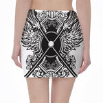 Lacrosse Sticks And Ornate Wing Print Pencil Mini Skirt