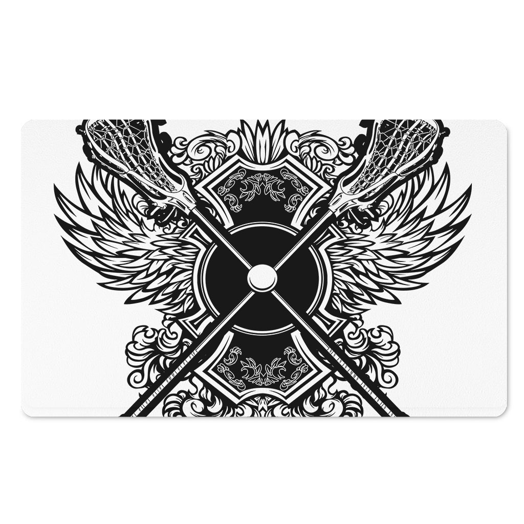 Lacrosse Sticks And Ornate Wing Print Polyester Doormat