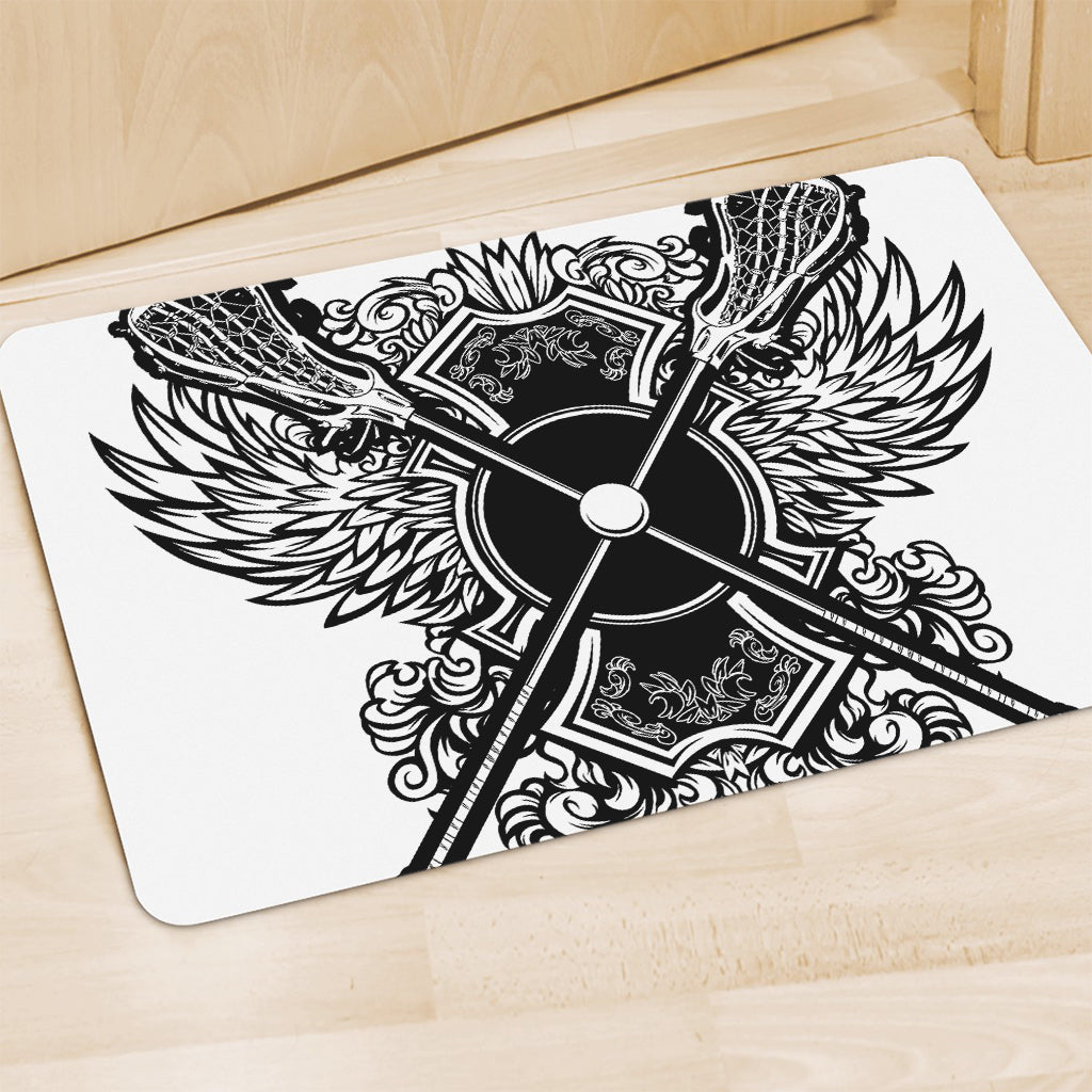 Lacrosse Sticks And Ornate Wing Print Polyester Doormat