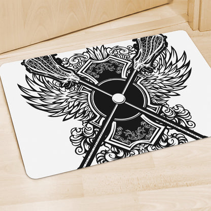Lacrosse Sticks And Ornate Wing Print Polyester Doormat