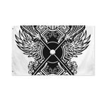 Lacrosse Sticks And Ornate Wing Print Polyester Flag