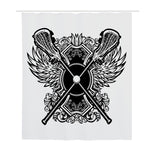 Lacrosse Sticks And Ornate Wing Print Polyester Shower Curtain