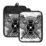 Lacrosse Sticks And Ornate Wing Print Pot Holders With Pocket