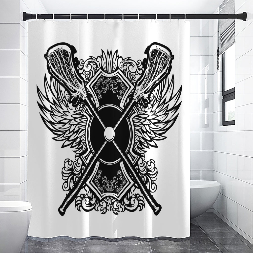 Lacrosse Sticks And Ornate Wing Print Premium Shower Curtain