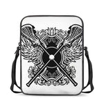 Lacrosse Sticks And Ornate Wing Print Rectangular Crossbody Bag