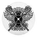 Lacrosse Sticks And Ornate Wing Print Round Blanket