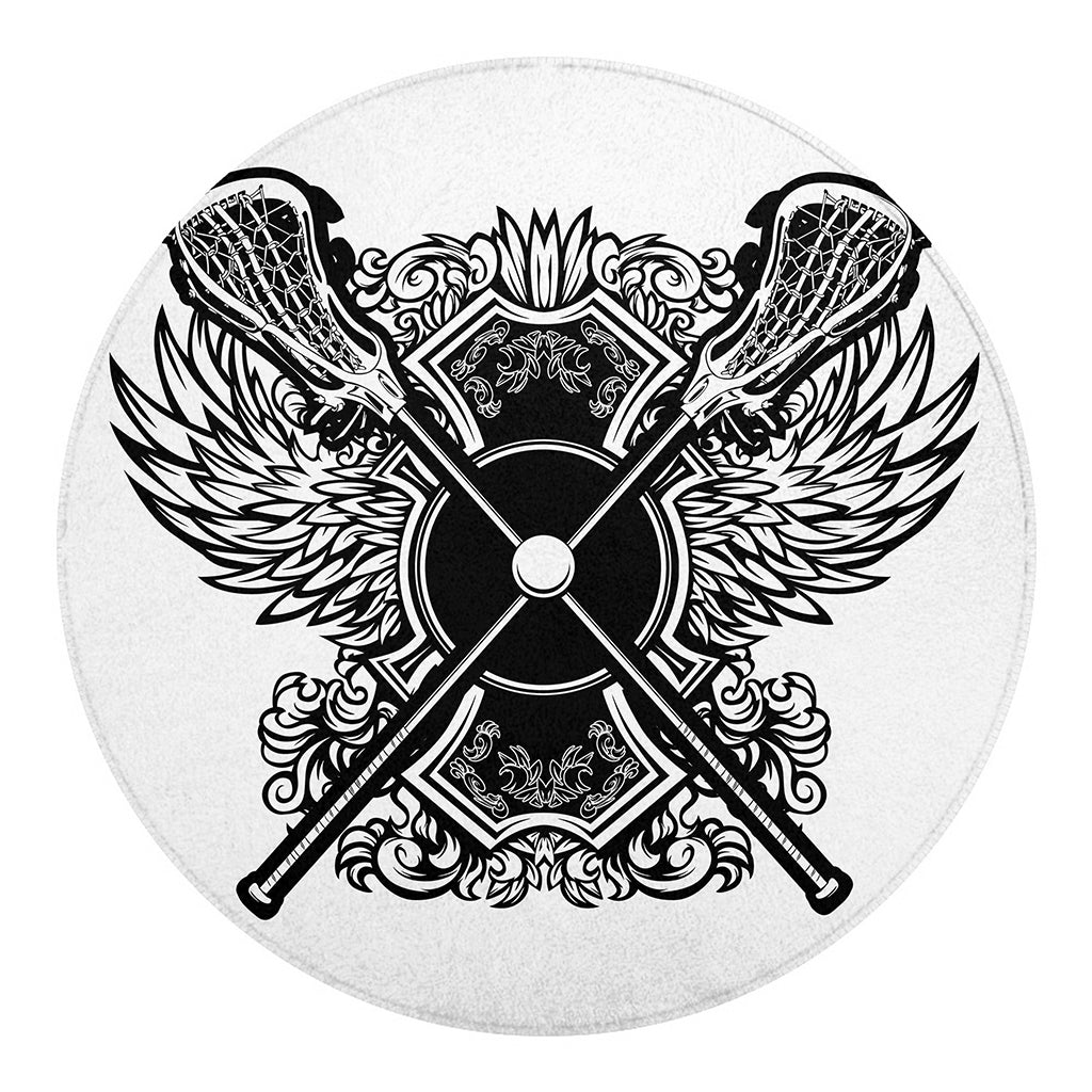 Lacrosse Sticks And Ornate Wing Print Round Blanket