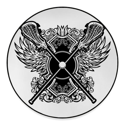 Lacrosse Sticks And Ornate Wing Print Round Floor Mat
