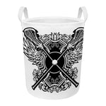 Lacrosse Sticks And Ornate Wing Print Round Laundry Basket
