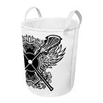 Lacrosse Sticks And Ornate Wing Print Round Laundry Basket