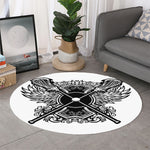 Lacrosse Sticks And Ornate Wing Print Round Rug