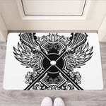 Lacrosse Sticks And Ornate Wing Print Rubber Doormat