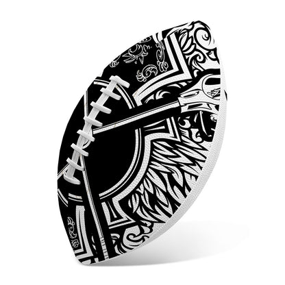 Lacrosse Sticks And Ornate Wing Print Rugby Ball