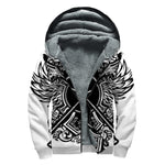 Lacrosse Sticks And Ornate Wing Print Sherpa Lined Zip Up Hoodie