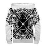 Lacrosse Sticks And Ornate Wing Print Sherpa Lined Zip Up Hoodie
