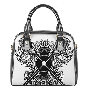 Lacrosse Sticks And Ornate Wing Print Shoulder Handbag