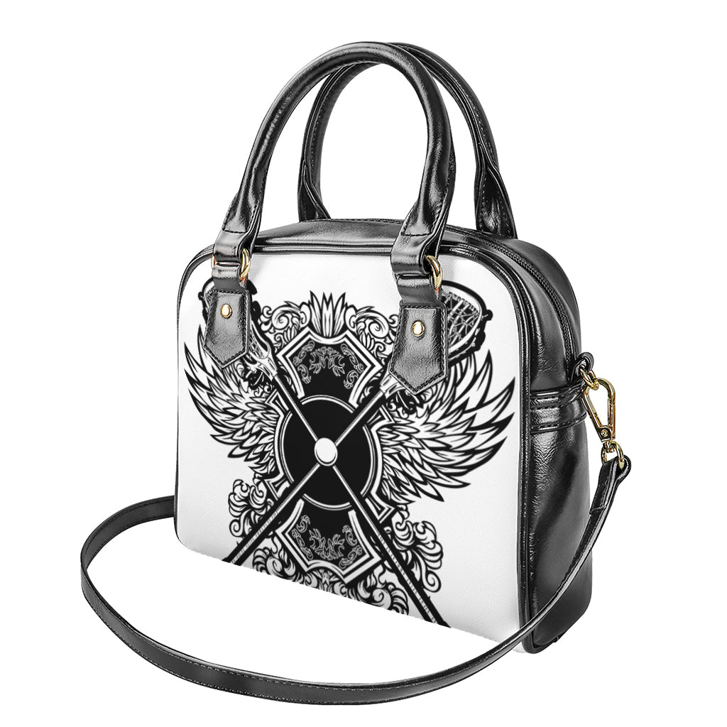 Lacrosse Sticks And Ornate Wing Print Shoulder Handbag