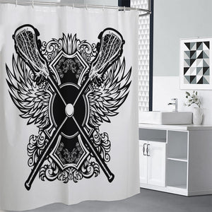 Lacrosse Sticks And Ornate Wing Print Shower Curtain