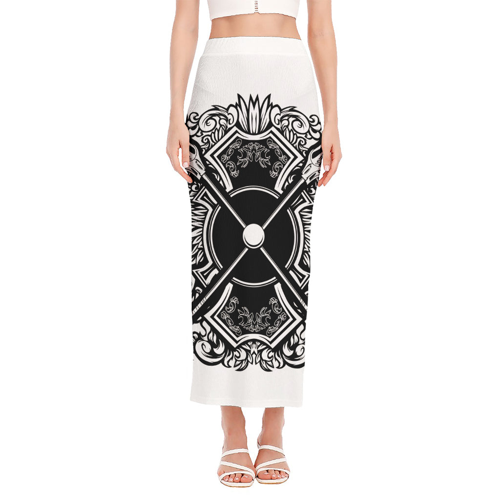 Lacrosse Sticks And Ornate Wing Print Side Slit Maxi Skirt