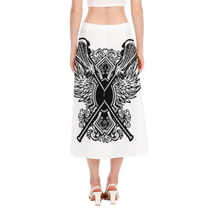 Lacrosse Sticks And Ornate Wing Print Side Slit Midi Skirt