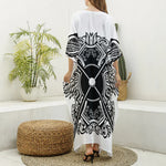 Lacrosse Sticks And Ornate Wing Print Silk V-Neck Kaftan Dress