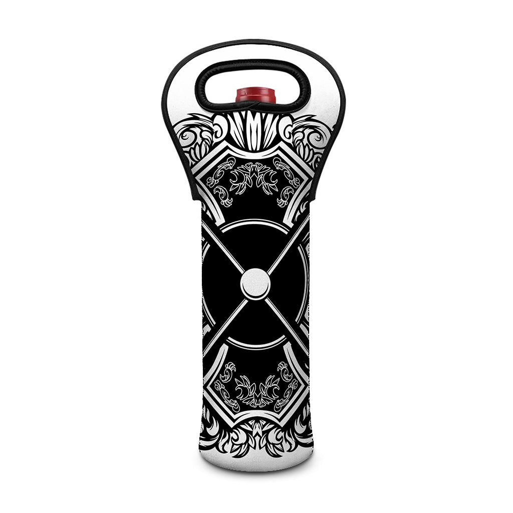 Lacrosse Sticks And Ornate Wing Print Single Neoprene Wine Tote