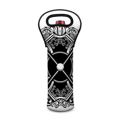 Lacrosse Sticks And Ornate Wing Print Single Neoprene Wine Tote